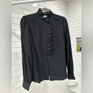 Sézane Chlo Black Ruffled Silk Blouse